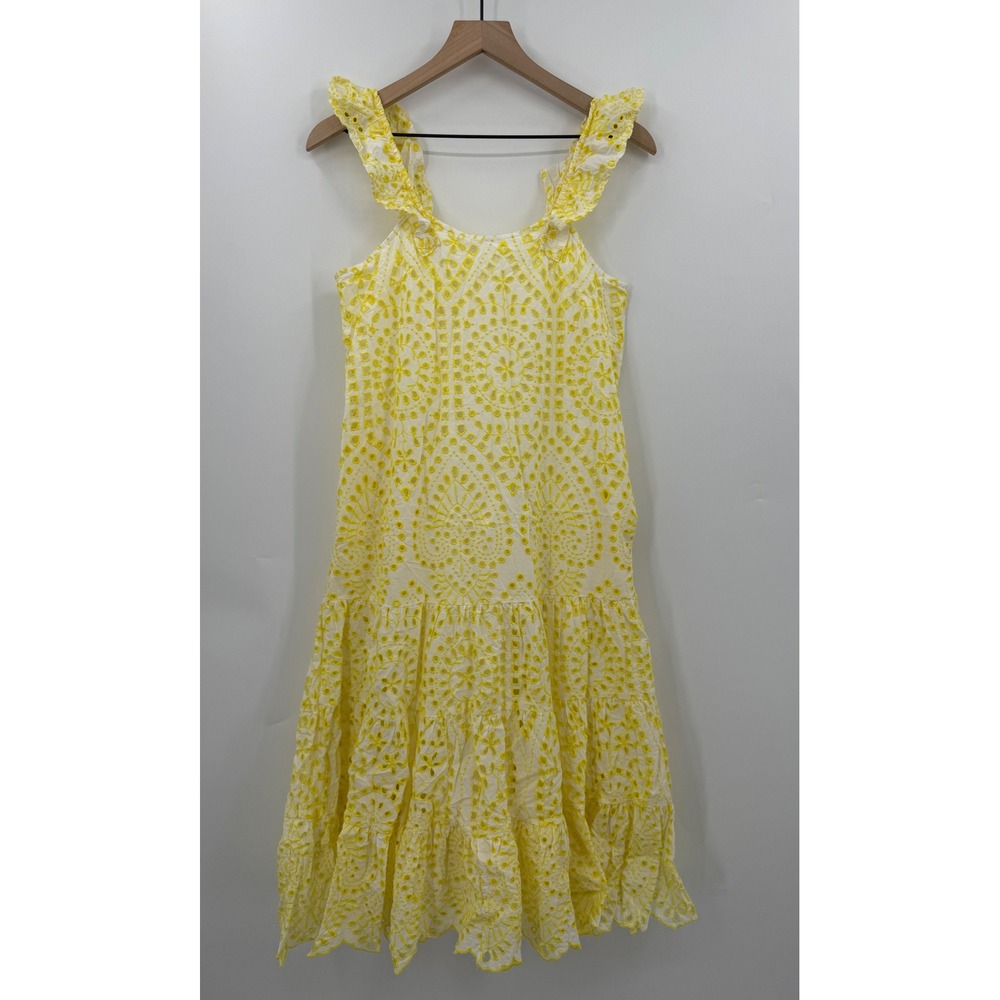 BTFL-life Dress Small Yellow White Eyelet Ruffle Midi Colorful Boho Party‎
